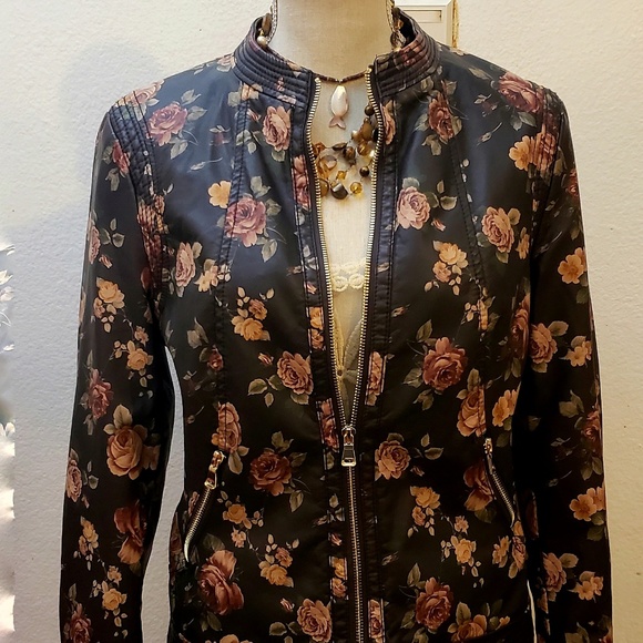 Live a Little Jackets & Blazers - Live a Little Brown Floral Vegan Leather size M